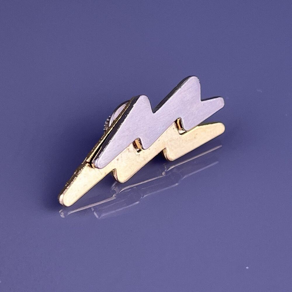 Double Lightning Bolt Lapel Tie Hat Pin Gold & Silver Tone Vintage